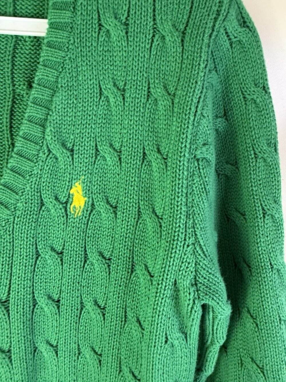 Vintage 90s Ralph Lauren Cable Knit Fisherman V Neck Sweater - Picture 5 of 6